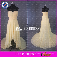 ED Bridal Real Sample Beaded Sweetheart Short Front Long Back Light Jaune Chiffon Prom Dress 2017